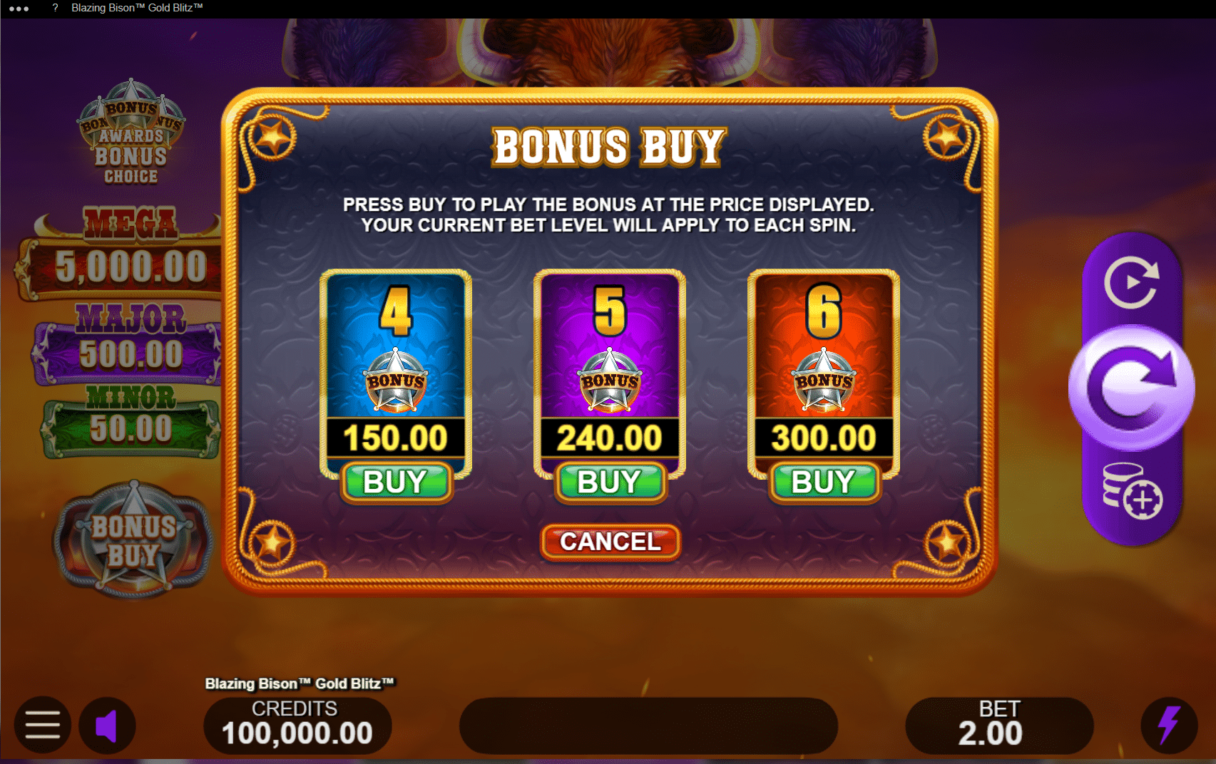 Blazing bison bonus buy